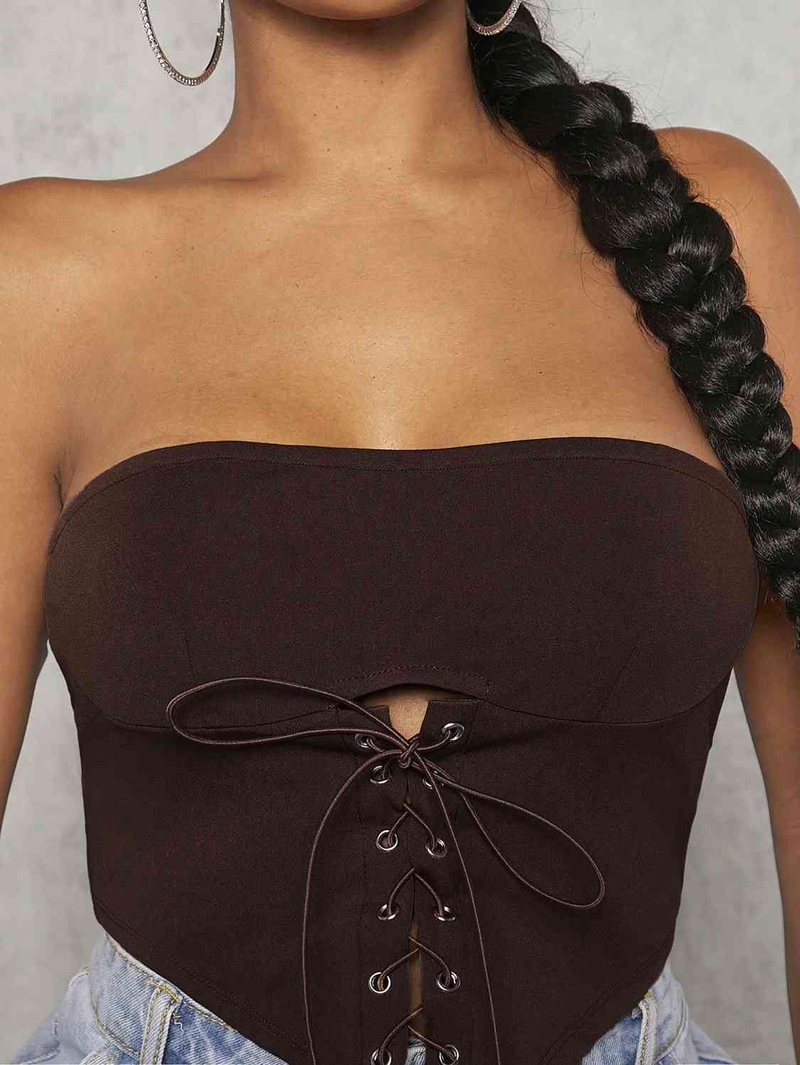 Lace-Up Strapless Bustier - Dash Trend