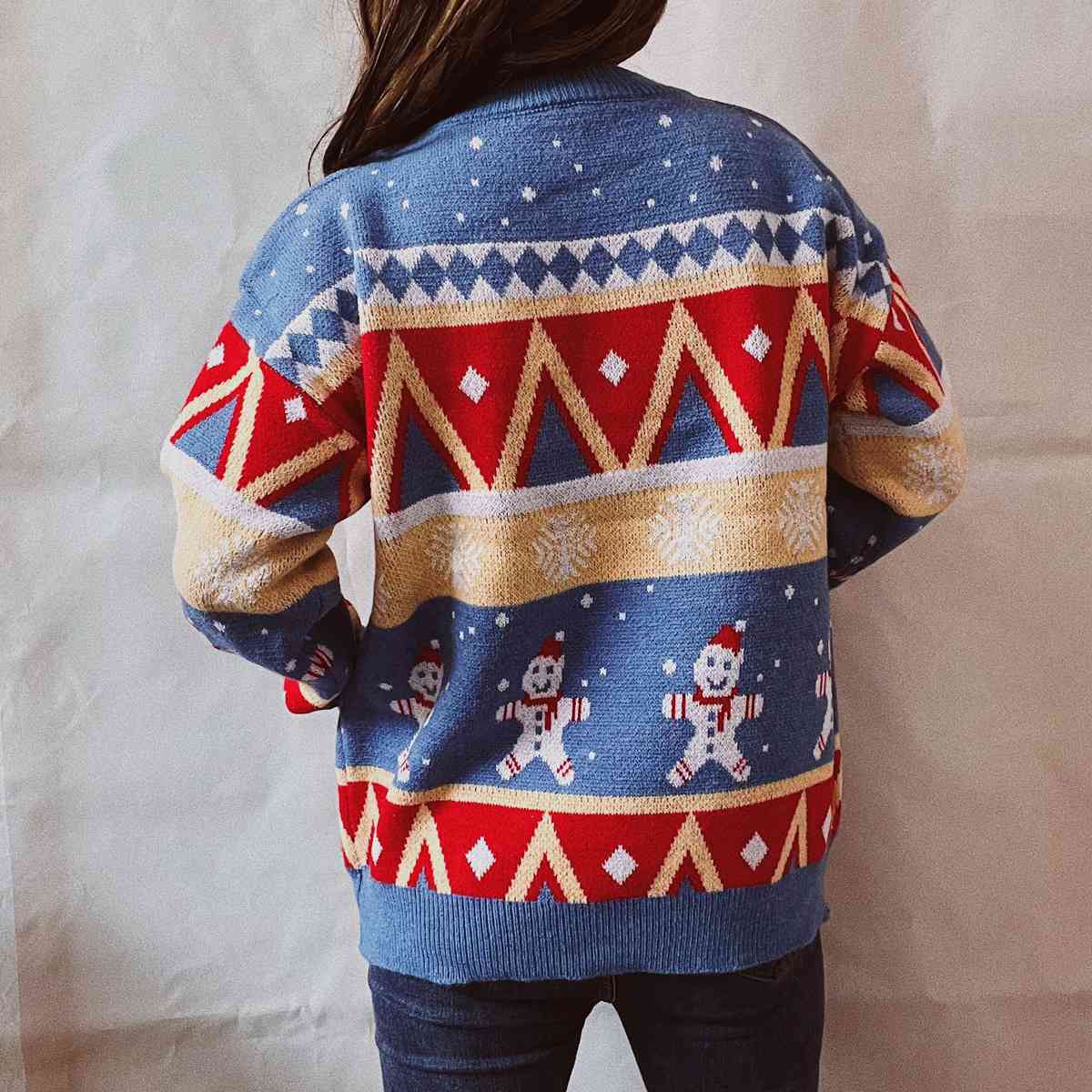 Printed Round Neck Long Sleeve Sweater - Dash Trend