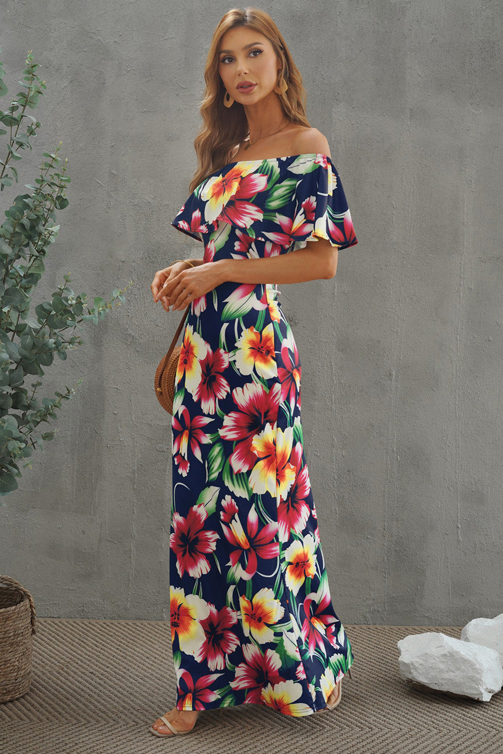 Floral Layered Off-Shoulder Maxi Dress - Dash Trend