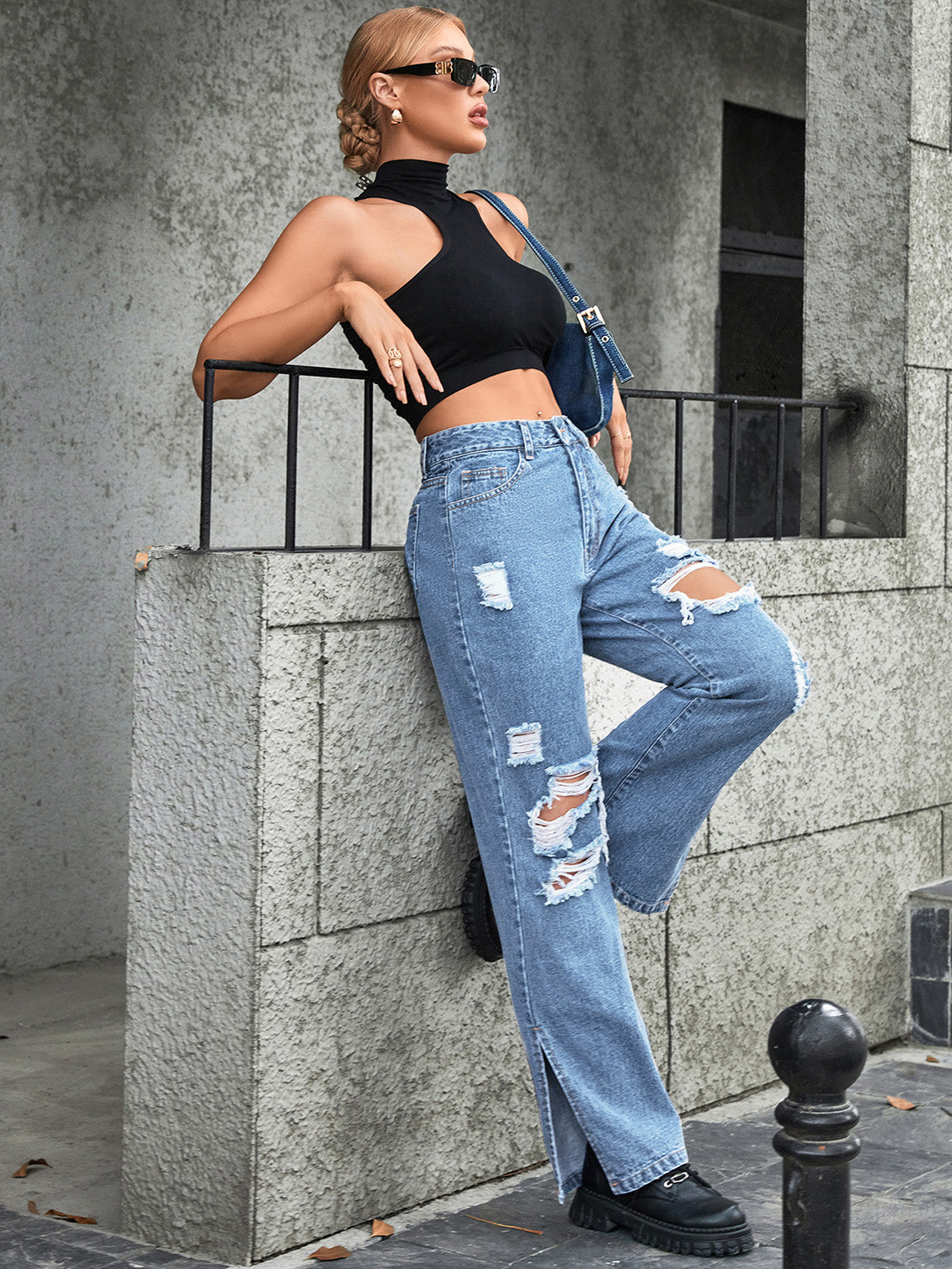 Distressed Slit Jeans - Dash Trend