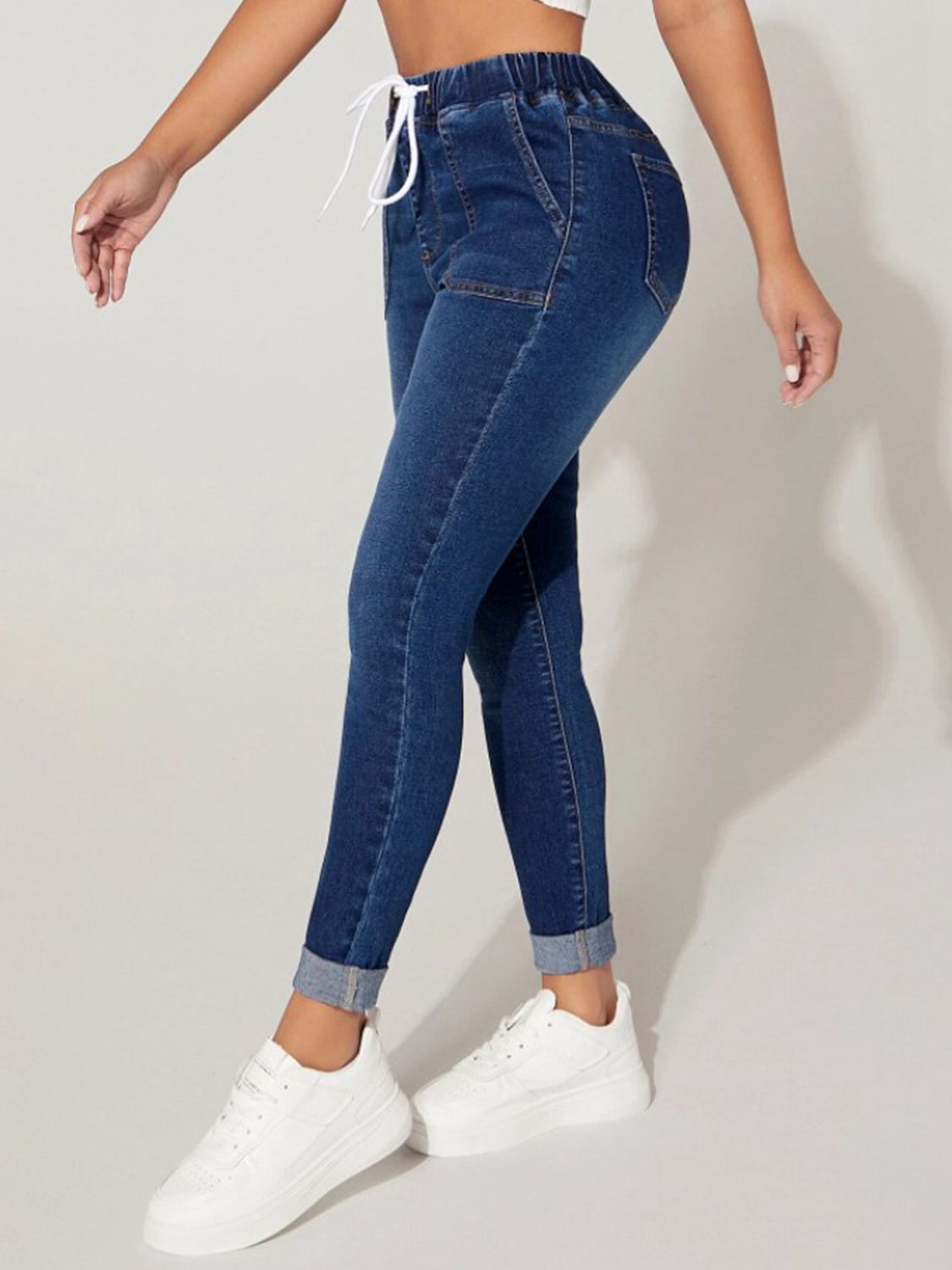 Drawstring Cropped Jeans - Dash Trend