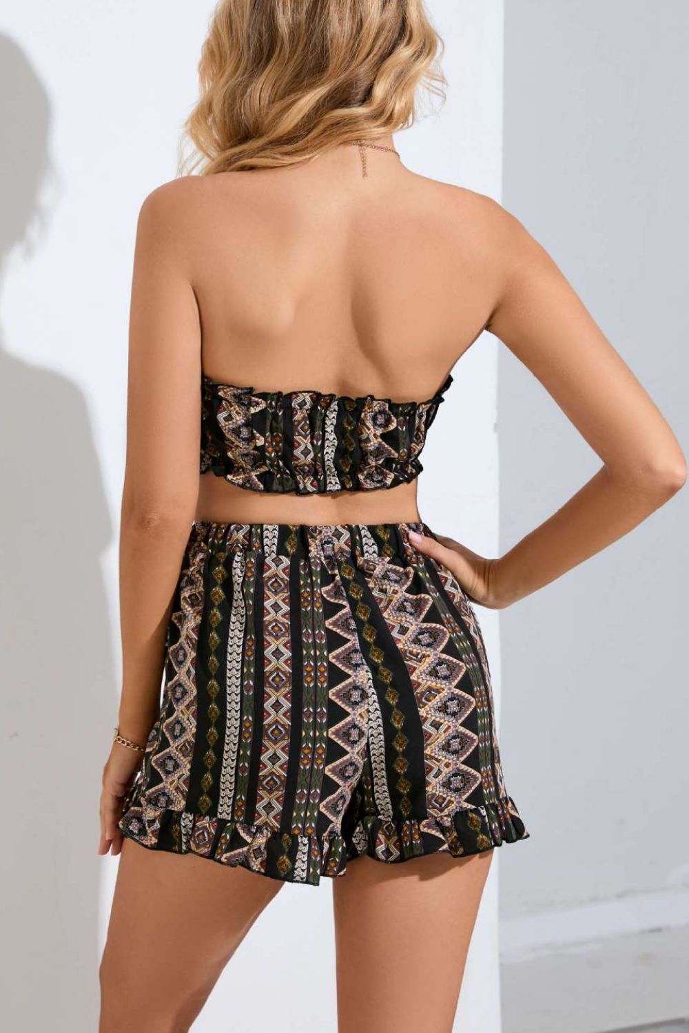 Printed Frill Trim Tube Top and Shorts Set - Dash Trend