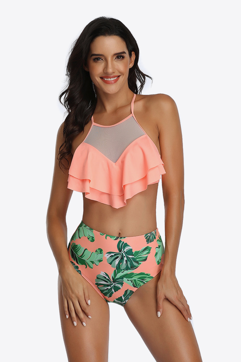 Tropical Print Ruffled Two-Piece Swimsuit - Dash Trend
