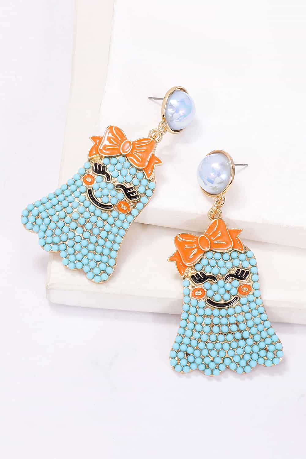Smiling Ghost Shape Synthetic Pearl Earrings - Dash Trend