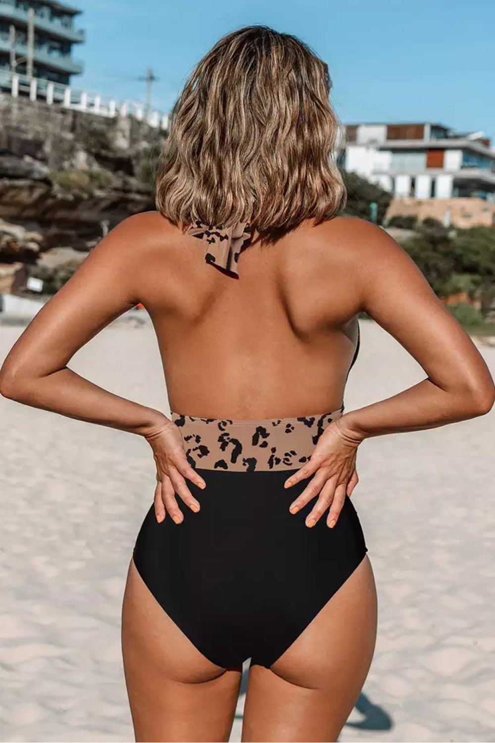 Leopard Halter Neck One-Piece Swimsuit - Dash Trend