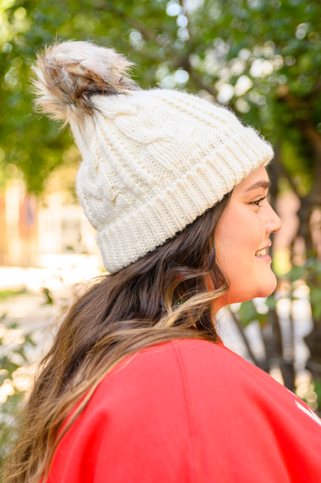 Cable Knit Cuffed Beanie In Ivory - Dash Trend