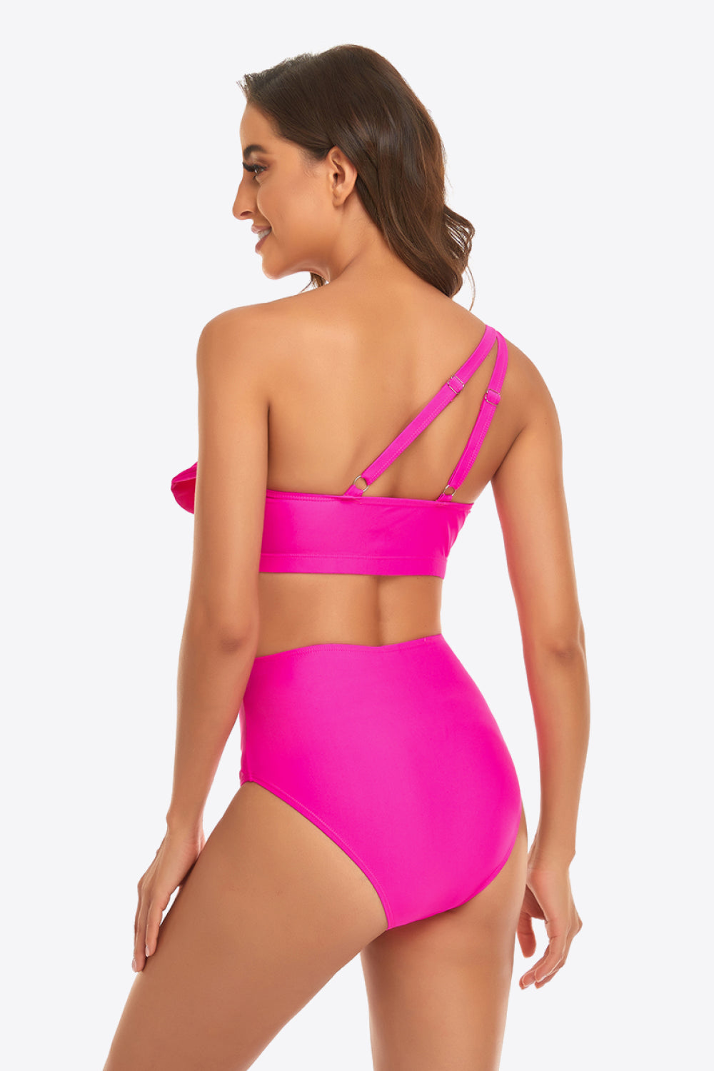 Ruffled One-Shoulder Buckled Bikini Set - Dash Trend