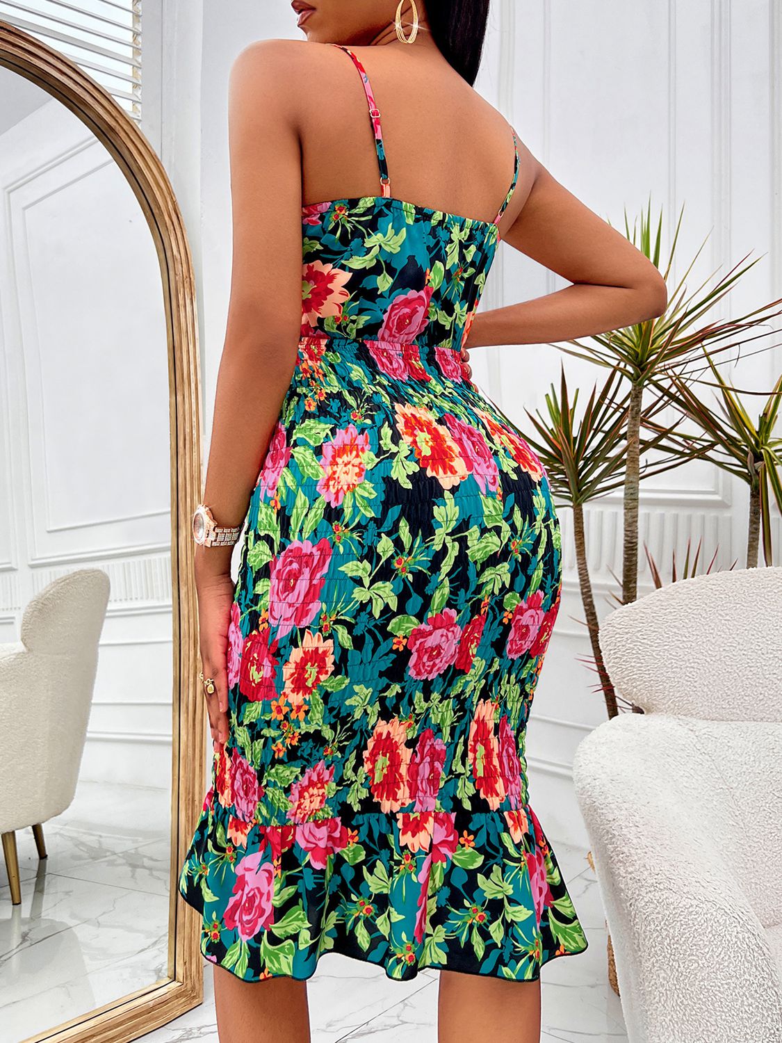 Floral Sweetheart Neck Cutout Dress - Dash Trend