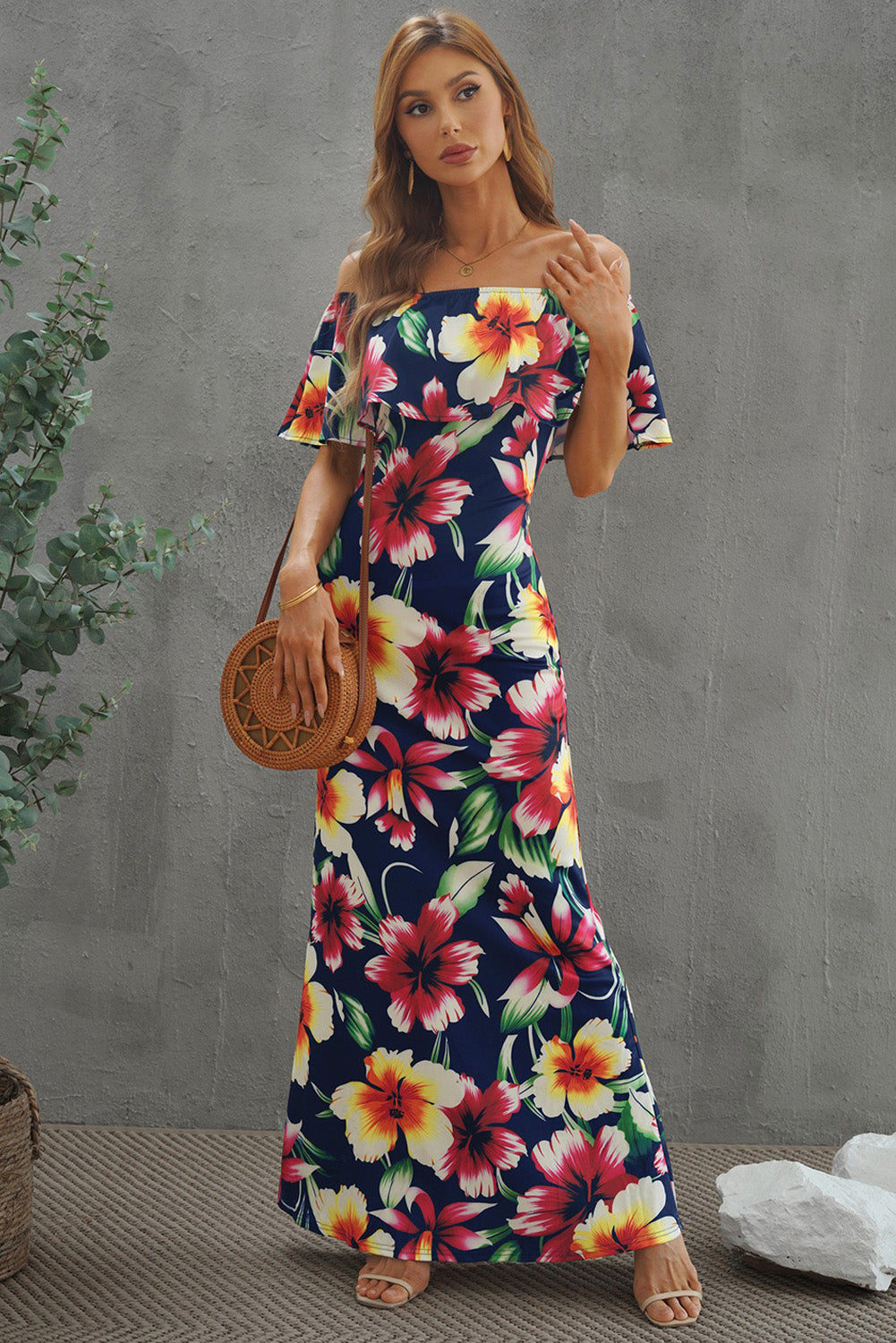 Floral Layered Off-Shoulder Maxi Dress - Dash Trend