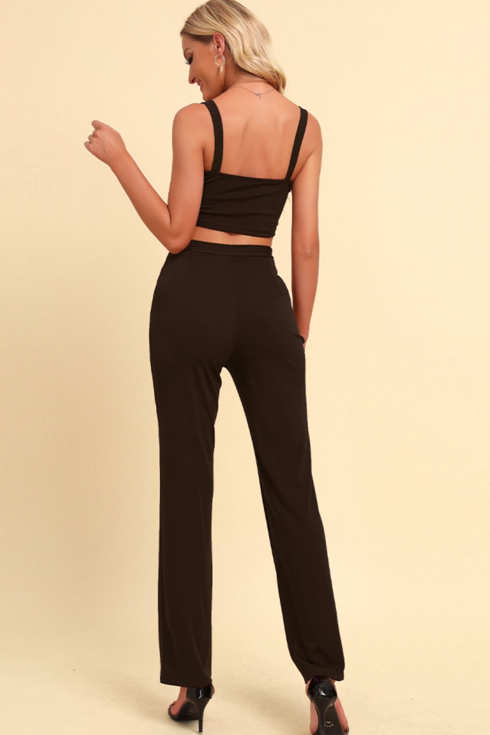 Chain Detail Cropped Cami and Straight Leg Pants Set - Dash Trend