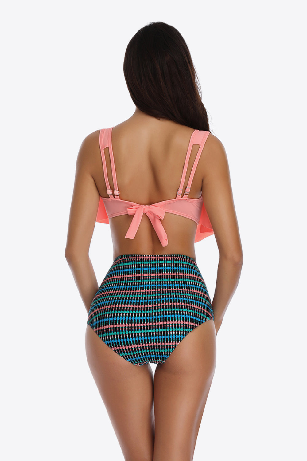Two-Tone Ruffled Two-Piece Swimsuit - Dash Trend