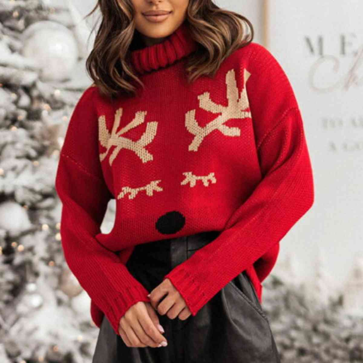 Rudolf Print Pullover Sweater - Dash Trend