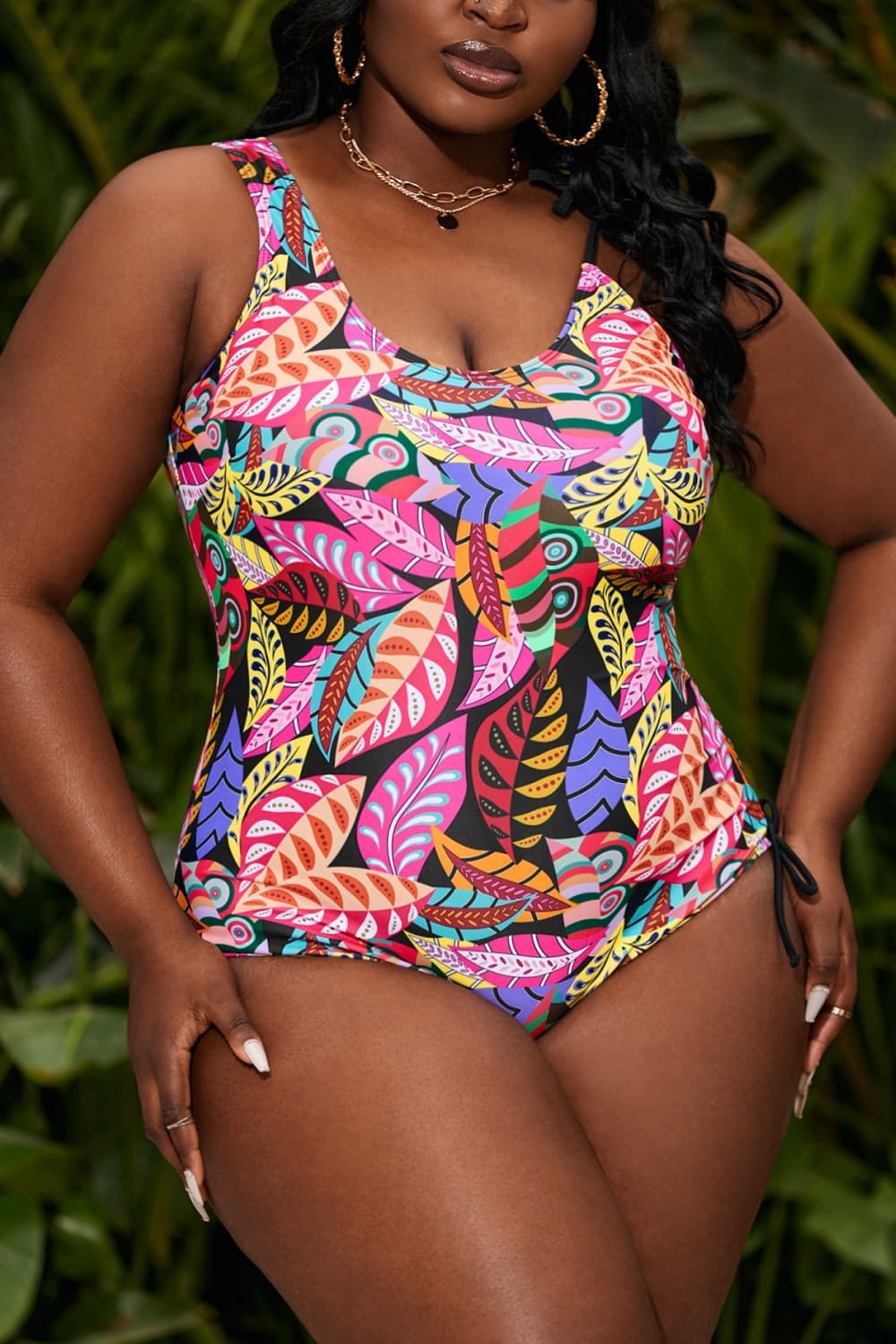 Plus Size Printed Tied Sleeveless One-Piece Swimsuit - Dash Trend