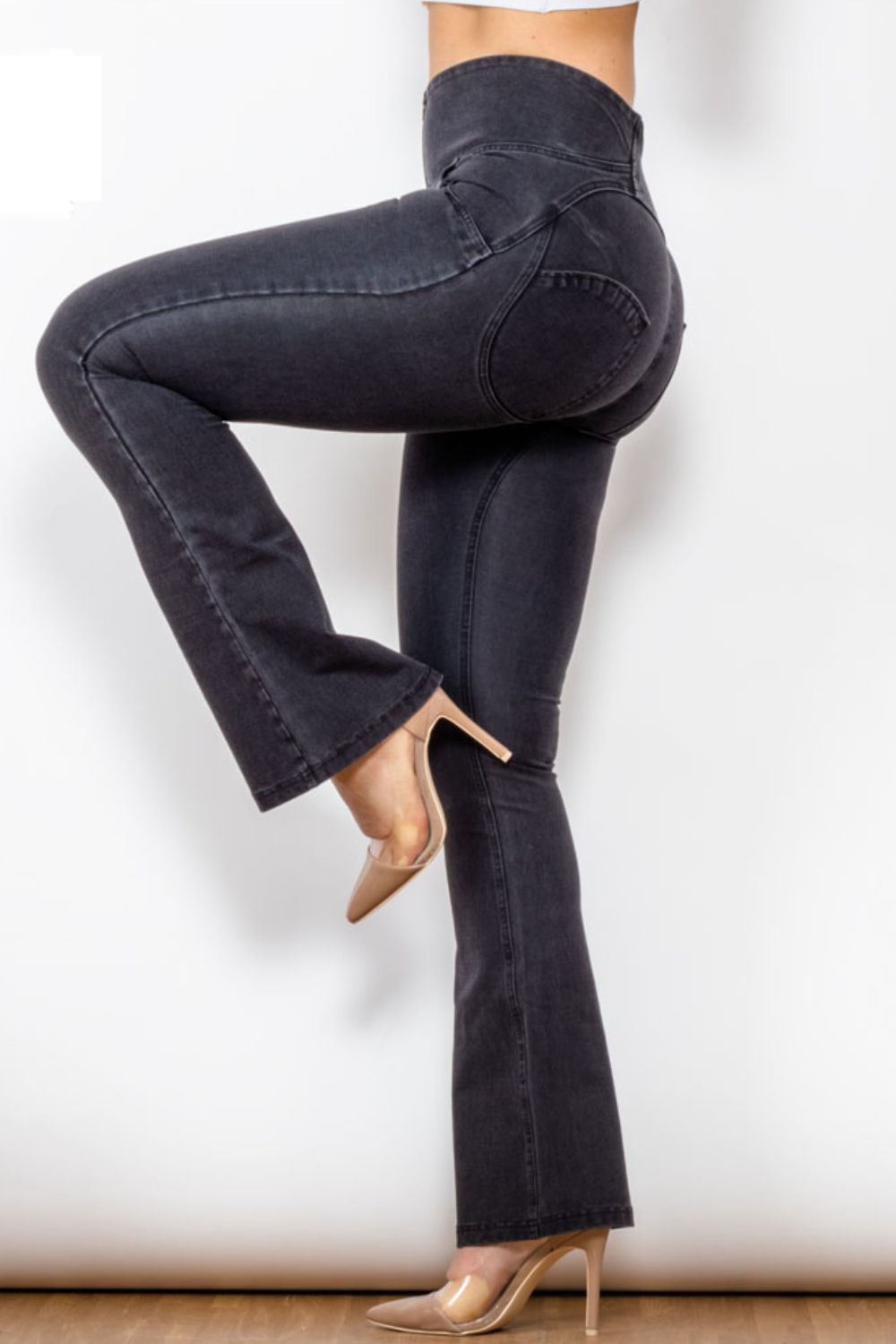 Zip Detail Flare Long Jeans - Dash Trend