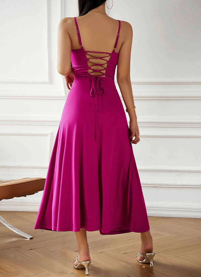 Spaghetti Strap Lace-Up Dress - Dash Trend