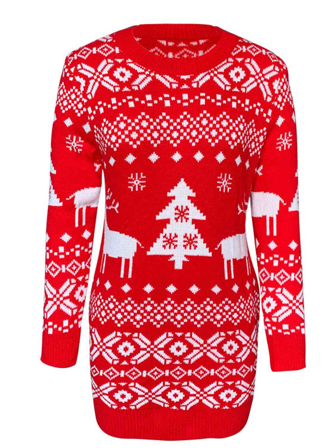Christmas Element Round Neck Mini Sweater Dress - Dash Trend