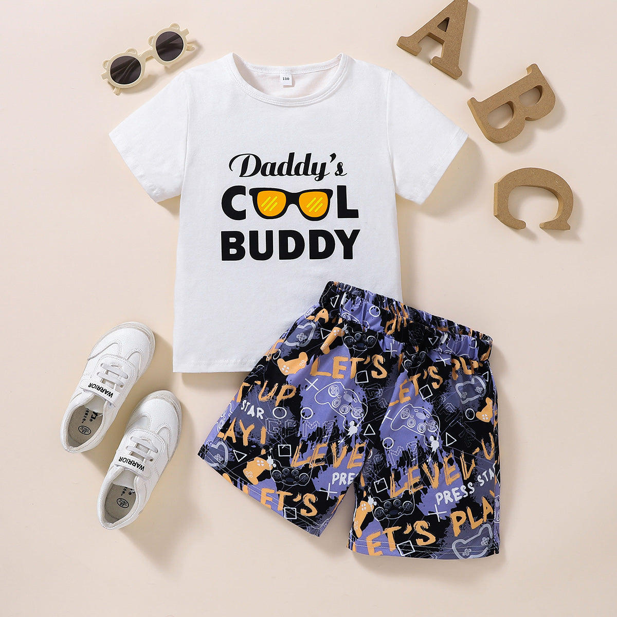 Kids DADDY'S COOL BUDDY Graphic Tee and Printed Shorts Set - Dash Trend