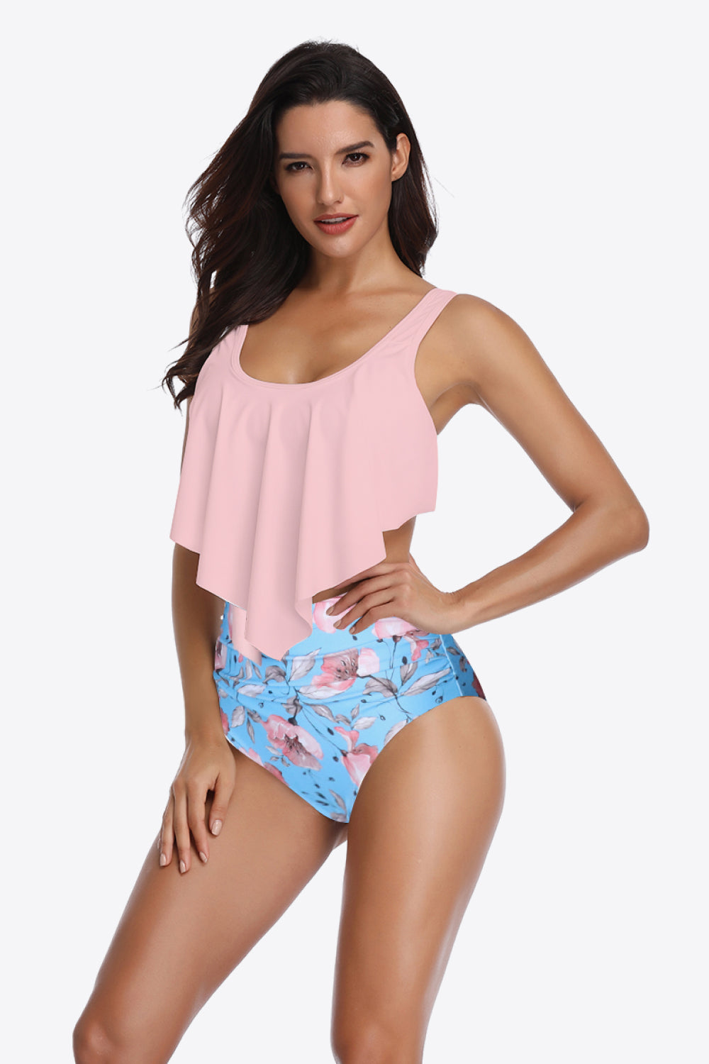 Two-Tone Ruffled Two-Piece Swimsuit - Dash Trend