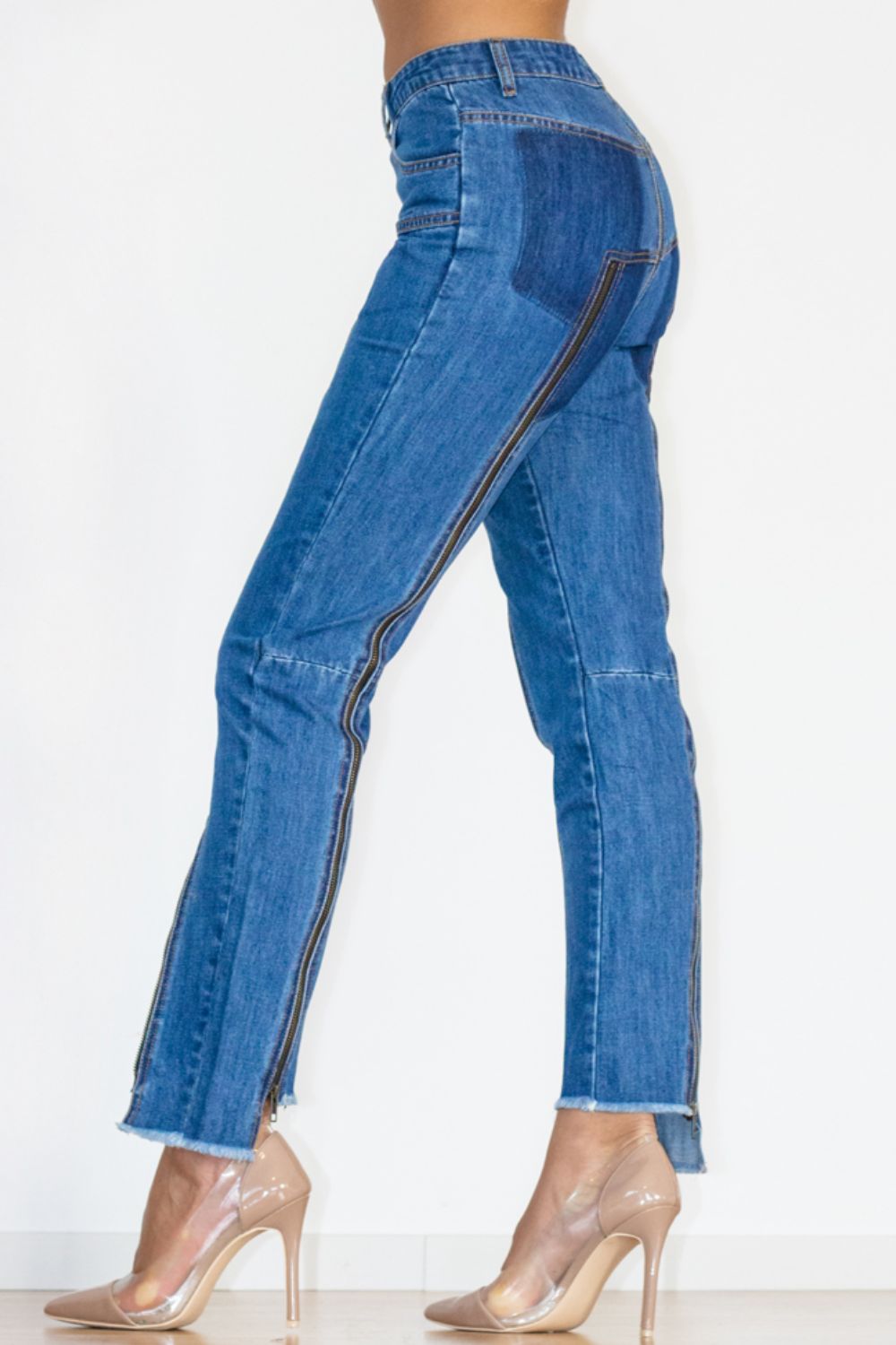 Zip Detail Slit Long Jeans - Dash Trend