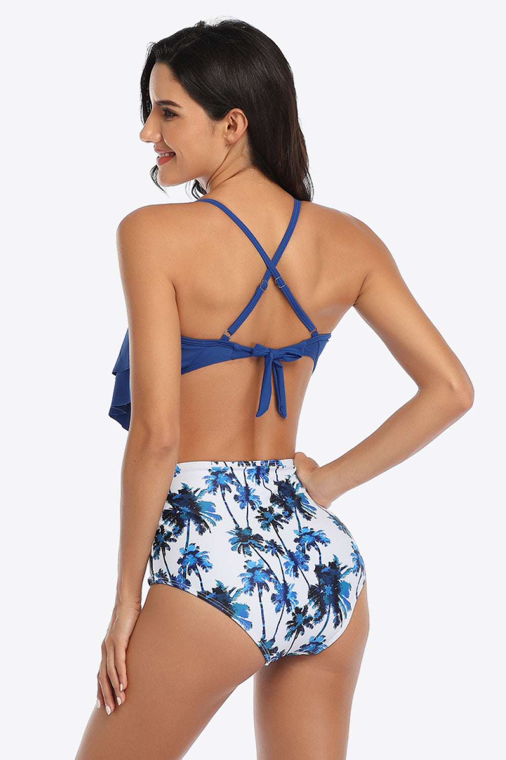 Botanical Print Ruffled Two-Piece Swimsuit - Dash Trend