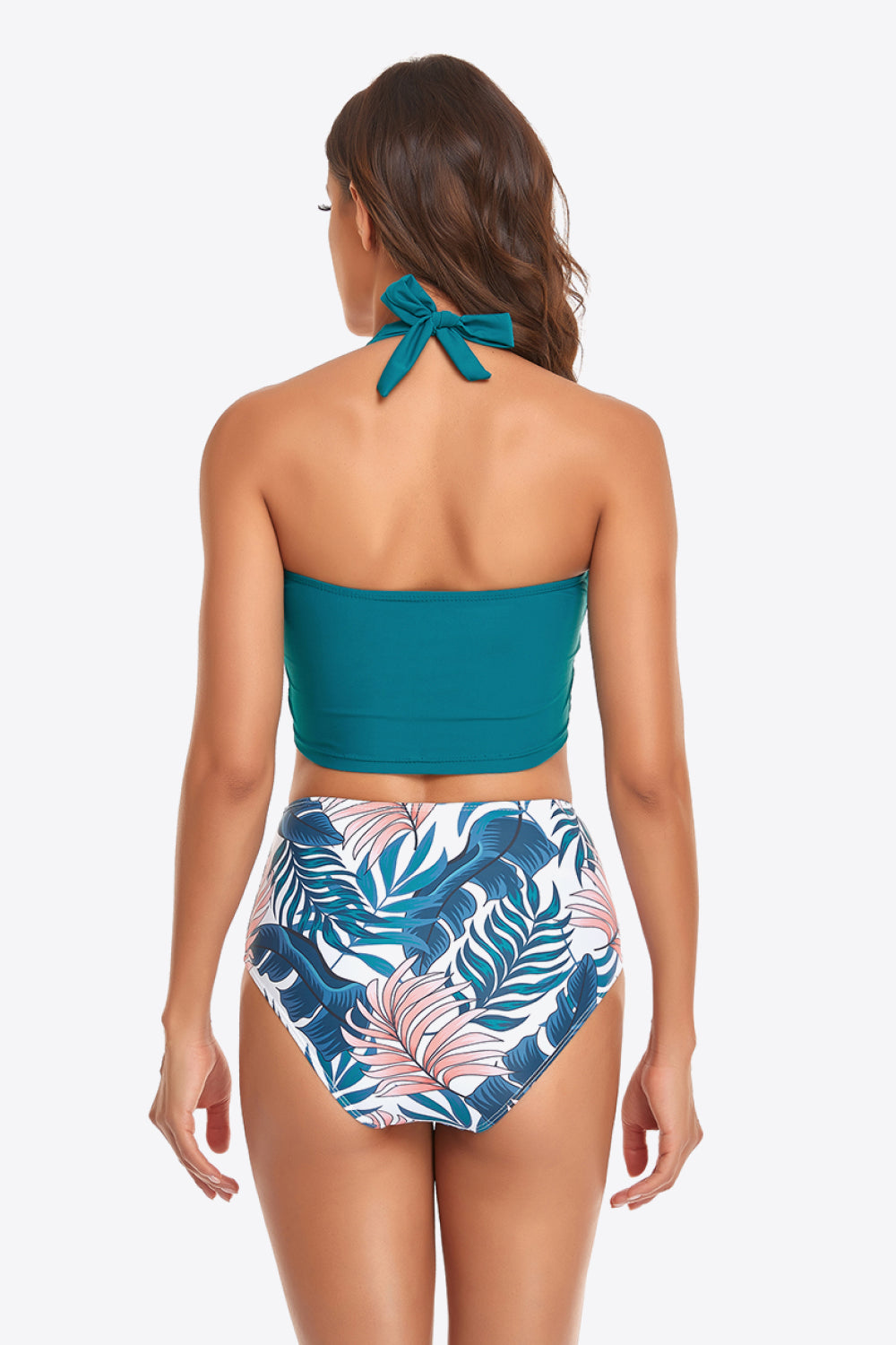 Botanical Print Halter Neck Drawstring Detail Bikini Set - Dash Trend