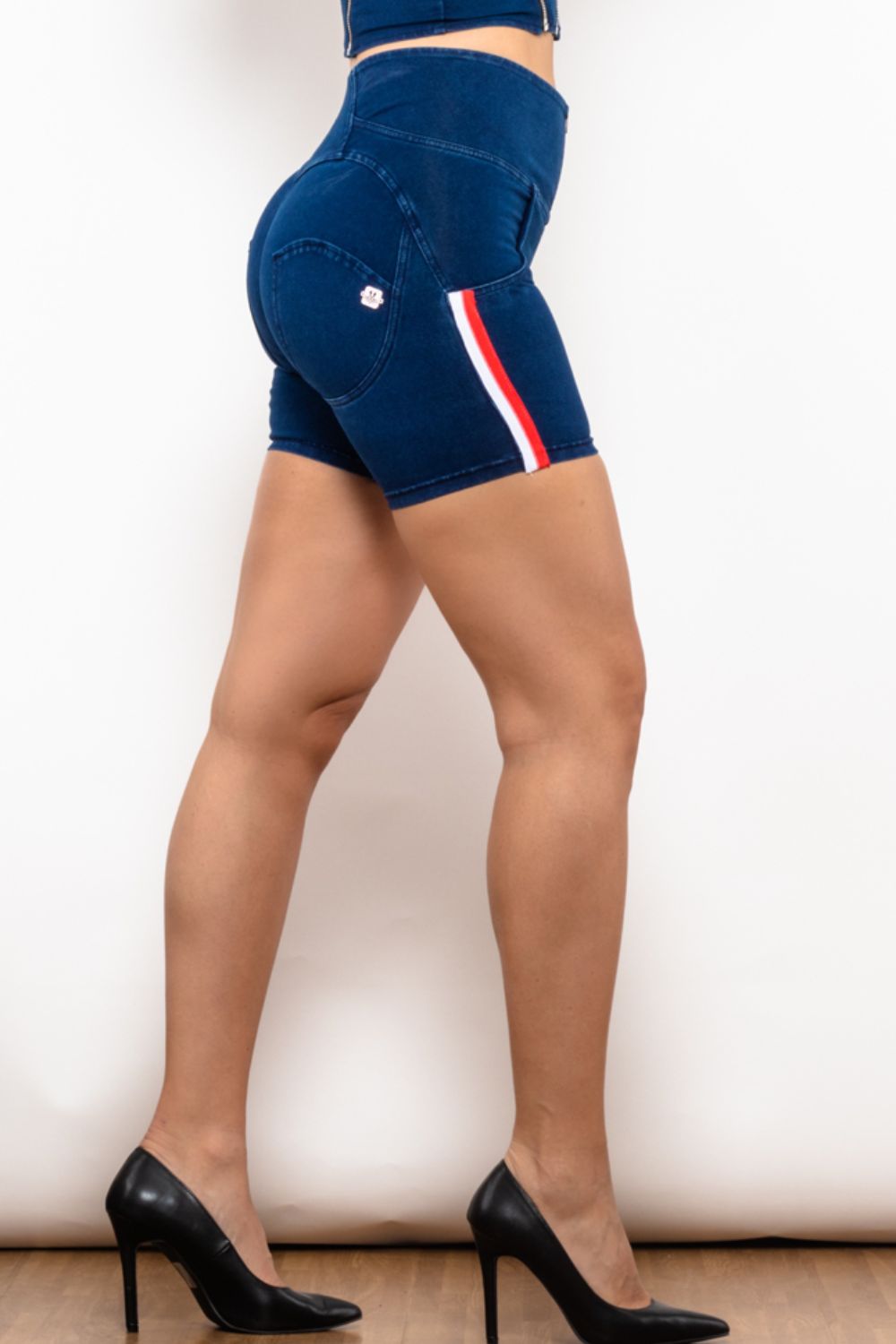 Full Size Side Stripe Zip Closure Denim Shorts - Dash Trend