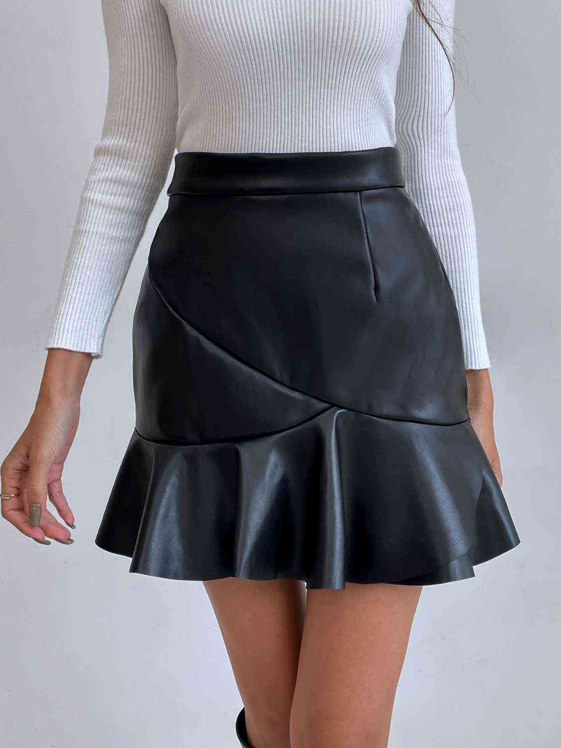Ruffled PU Mini Skirt - Dash Trend